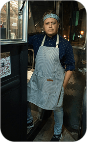 Restaurant worker at entrance