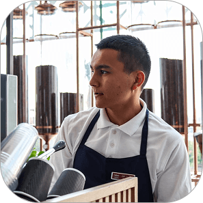 Server assisting customers